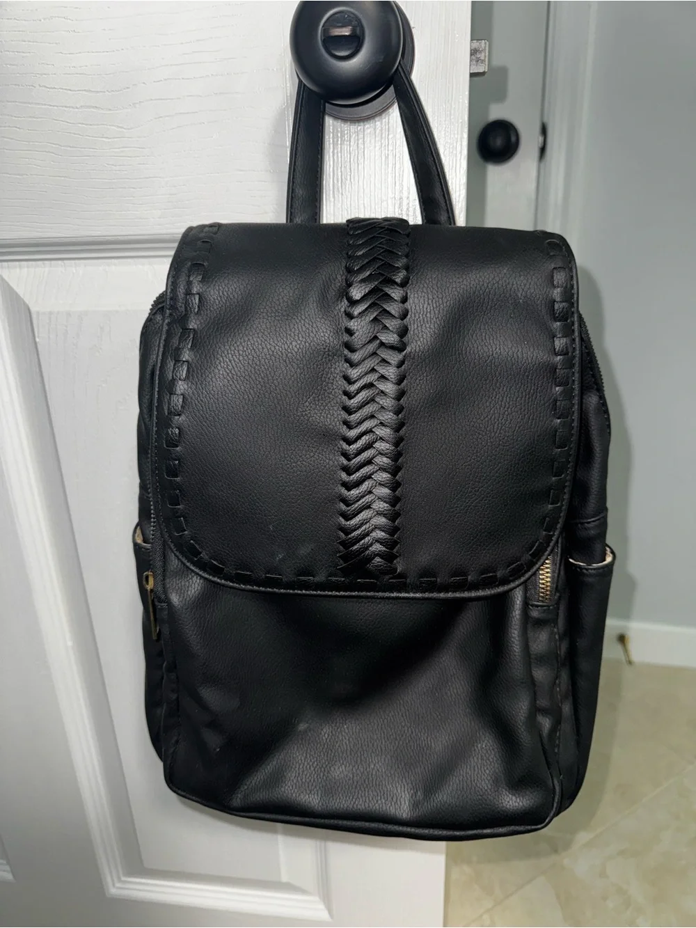 Black Woven Detail Backpack
